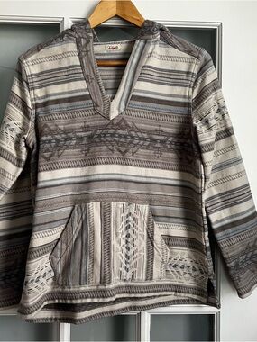 Faherty Taupe and Ivory Striped Hooded Pullover